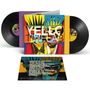 Text: "YELLO TIMELAB" und Titel wie "AROUND THE SUN". Illustration: Bunte geometrische Formen mit Schallplatten.