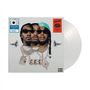 "EXCLUSIVE White Vinyl," "Walmart," rotes Feld mit Text oben. Drei Personen mit Sonnenbrillen, Schmuck, weiße Tauben.