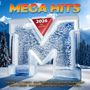 "MEGA HITS", darunter "2026 DIE ERSTE". Eisblock in Form eines M vor verschneitem Waldhintergrund.