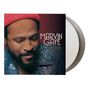 "MARVIN GAYE COLLECTED". Nahaufnahme eines Mannes mit roter Mütze und verziertem Hemd, lächelnd. Zwei Vinyl-Schallplatten.