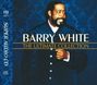 "Barry White: The Ultimate Collection" steht in goldenen Lettern vor einem Mann im Anzug mit lächelndem Ausdruck.