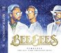 "SUPER AUDIO CD" und "BEE GEES TIMLESS THE ALL-TIME GREATEST HITS". Illustration von drei Männern mit weißen Anzügen.