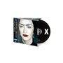 Text: MADONNA, MADAME X, japanische Schriftzeichen.  
Illustration: Frau mit roten Lippen, X auf CD.