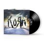 "Korn" und "The Path of Totality" ist zu sehen. Eine Vinyl-Schallplatte ragt teilweise aus einem Albumcover heraus.