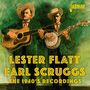 "Lester Flatt, Earl Scruggs, The 1940’s Recordings" in gelber Schrift. Illustration zweier Männer mit Gitarre und Banjo.