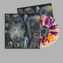 Auf dem Plattencover steht "Dinosaur Jr. - there near". Die Schallplatte ist transparent mit orange-violettem Muster. 