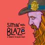 "Sittin' with Blaze: A Tribute to Blaze Foley." Illustration eines bärtigen Mannes mit Cowboyhut und gelber Blume auf rotem Hintergrund.