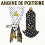 Text: "ANGINE DE POITRINE". Illustration von zwei Figuren mit gepunkteten Masken und gelben Dreiecken.