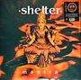 Texte: "shelter", "mantra". Illustration einer sitzenden Gestalt mit mehreren Armen, in traditioneller Kleidung und Kopfschmuck.