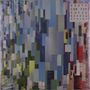 Oben rechts: "DEATH CAB FOR CUTIE NARROW STAIRS". Farbige, pixelartige Rechtecke in verschiedenen Blau- und Grüntönen.