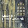 Text: "Music for Great Cathedrals. The soaring sounds of choral music." Illustration einer großen gotischen Kathedrale innen.