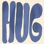 HUG in großen, blauen, handgemalten Buchstaben. Creamfarbener Hintergrund.