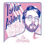 Text: "Taylor Ashton" und "The Romantic". Illustration eines Mannes mit Brille, Bart, vor einem rosa-blauen Hintergrund.