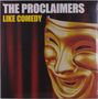 "The Proclaimers", "Like Comedy". Goldene Theatermaske auf dunkelrotem Vorhang.