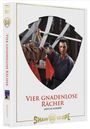 Die Box zeigt "Vier gnadenlose Rächer" mit einem Kampfszenen-Bild und goldfarbenem Shaw Brothers-Logo.