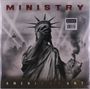 "MINISTRY" oben, "AMERIKKKAƝT" unten. Freiheitsstatue verdeckt Gesicht, Hintergrund mit düsteren Wolken und Gebäuden.
