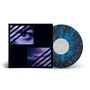 „WHIRR/LUSTER“, „Splitt“. Blau-schwarzes Vinyl mit abstrakter, lila Bildgestaltung und zwei Gesichtern unter diagonalen Linien.