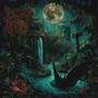 Verschnörkelter Text oben links, unten "Ecliptic Butchery". Illustration: Dunkler, magischer Dschungel mit Wasserfall und Vollmond.