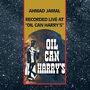 Text: "AHMAD JAMAL, RECORDED LIVE AT 'OIL CAN HARRY'S'. OIL CAN HARRY'S." Illustration: Mann im Frack, rauchend. Hintergrund: Sterne.