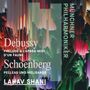 „Debussy Prélude à l'après-midi d'un faune, Schoenberg Pelleas und Melisande, Lahav Shani, Münchner Philharmoniker.“ Abstrakte, farbenfrohe Darstellung.