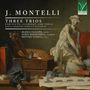 „J. Montelli, Three Trios“ steht auf einer klassischen Malerei mit einem sitzenden, nachdenklichen Steinbildwerk und Malutensilien.