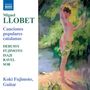 Texte: "Miguel Llobet", "Canciones populares catalanas", "Koki Fujimoto, Guitar". Illustration: Tänzerin in grüner Natur.