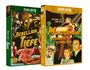 "Rebellion in der Tiefe" und "Monstermann Verbreitet Schrecken" – DVD-Cover im Retro-Horrorfilmstil.