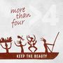 Texte: "more than four", "KEEP THE BEAUTY".  
Eine Illustration von vier stilisierten Figuren in einem Boot.