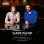 "Ondine" und "Melcher Melchers Piano Concertos"; zwei Männer an einem Flügel, einer in Grau, der andere in Blau.
