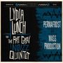 "Lydia Lunch and the Art Gray Noizz Quintet" und "Permafrost b/w Mass Production" im Retro-Design mit blauen Wellenformen.