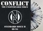 "CONFLICT THE UNGOVERNABLE FORCE" steht oben, darunter ein Logo mit einem stilisierten "N". Rechts eine Schallplatte.
