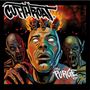 "CUTTHROAT" und "The Purge EP". Illustration mit intensivem Gesicht, drei dämonischen Köpfen oben und gruseligem Hintergrund.