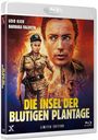 Text: "Udo Kier, Barbara Valentin, DIE INSEL DER BLUTIGEN PLANTAGE, LIMITED EDITION." Illustration: Zwei Personen, intense Farben.