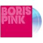 "Boris Pink" in rosa Buchstaben auf pinkem Hintergrund, zwei CDs schimmern in Blau daneben.