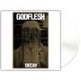 Texte: "GODFLESH", "DECAY". Ein abstraktes, monochromes Bild einer Statue oder Struktur.