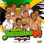 Texte: "Celebrating Jamaica 64", "Out of Many, One People", "Various Artists". Gruppe von Personen, Hintergrund Jamaika-Flagge.