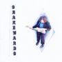 Text: SNAKEWARDS. Illustration eines Mannes mit Gitarre in einem geometrischen Muster.