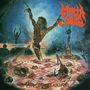 Die Worte "Morta Skuld" in Rot und "Dying Remains" in Rot am Boden. Eine düstere Szene mit Skeletten, Blut und Ketten.