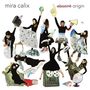 „mira calix“ und „absent origin“ Text. Eine Collage mehrerer Frauen mit Gegenständen wie Globus, Kassette, Megafon.