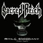 "Sacred Reich", "Still Ignorant (1987-1997)" über einer Gasmaske auf schwarzem Hintergrund. Metal-Logo-Stil.