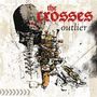 Text: "the crosses outlier". Illustration eines mechanischen Skeletts in abstraktem Stil.