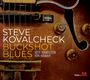 "STEVE KOVALCHECK BUCKSHOT BLUES JEFF HAMILTON JON HAMAR" vor einem Detail einer Gitarre mit Saiten und Knöpfen.