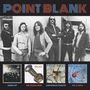 Text: "POINT BLANK", "AIRPLAY", "THE HARD WAY", "AMERICAN EXCE$$", "ON A ROLL". 
Schwarz-weißes Foto einer Band mit sechs Männern. Darunter vier Album-Cover.