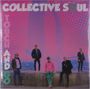 "Collective Soul", "Touch and Go". Fünf Männer posieren vor einem pink-blauen Hintergrund, modern gekleidet.