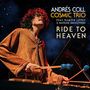 ANDRÉS COLL COSMIC TRIO, RIDE TO HEAVEN. Musiker mit dunklen Locken spielt Vibraphon, trägt orangefarbenes Gewand.