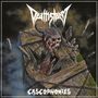Oben "Deathstorm," unten "Casophonomies." Ein skelettartiges Wesen bricht durch Holzbretter.