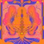 Keine Texte sichtbar. Abstrakte Illustration mit symmetrischen Formen in Orange, Pink, Lila und Gelb.
