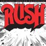 Text: "ORIGINAL MASTER RECORDING" oben, "RUSH" in großen roten Buchstaben unten. Illustration mit dynamischem Hintergrund.