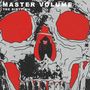 "MASTER VOLUME" und "THE DIRTY NIL" in Weiß. Illustration: Großer Totenkopf, roter Hintergrund, unten Sensenmann.