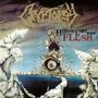 Texte: "BLASPHEMY MADE FLESH", "CRYPTOPSY". Illustration: Surreales Wesen mit großem Auge und bizarren Formen am Meer.